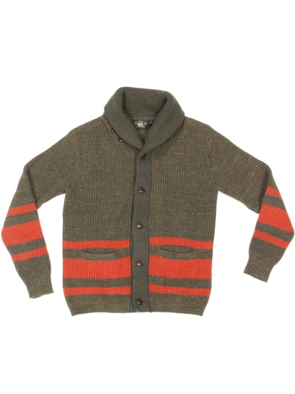 RRL Ralph Lauren Brown  Orange Cotton-Wool Shawl Cardigan Sweater Men's sz M 726